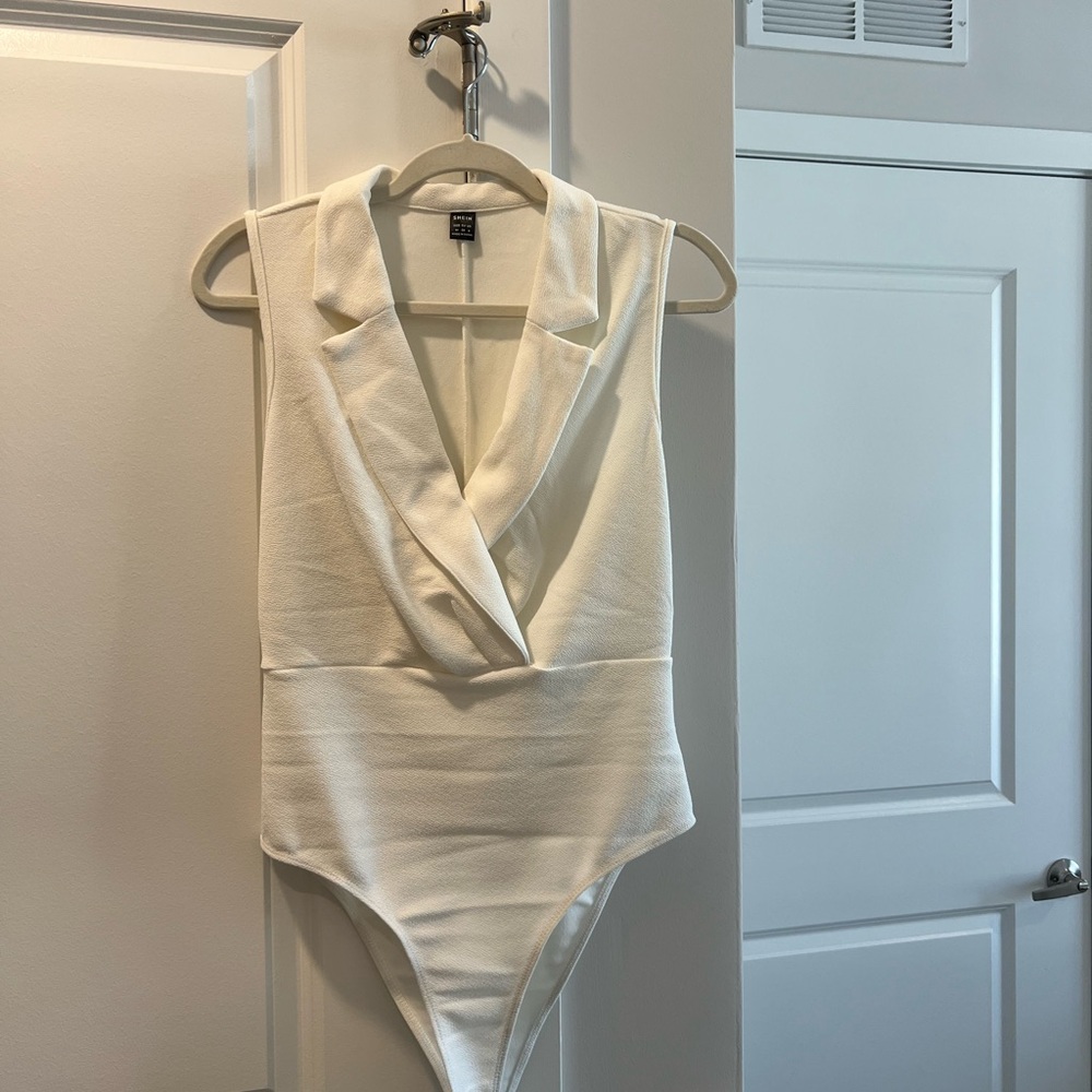SHEIN White Bodysuit with Halter Neck and Ruching